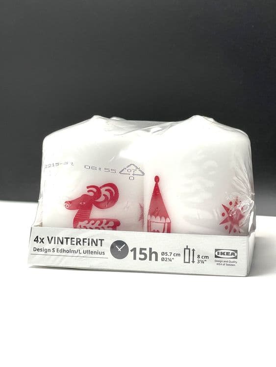 SKU: 70525698 VINTERFINT, 705.256.98 Блочна свічка без запаху, різдвяний візерунок білий/червоний,15 годин - Image 1